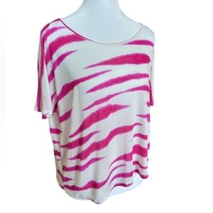 Kensie Cropped High Low Hem Cap Sleeve Soft 80’s/90’s Pink Striped Tee No Size
